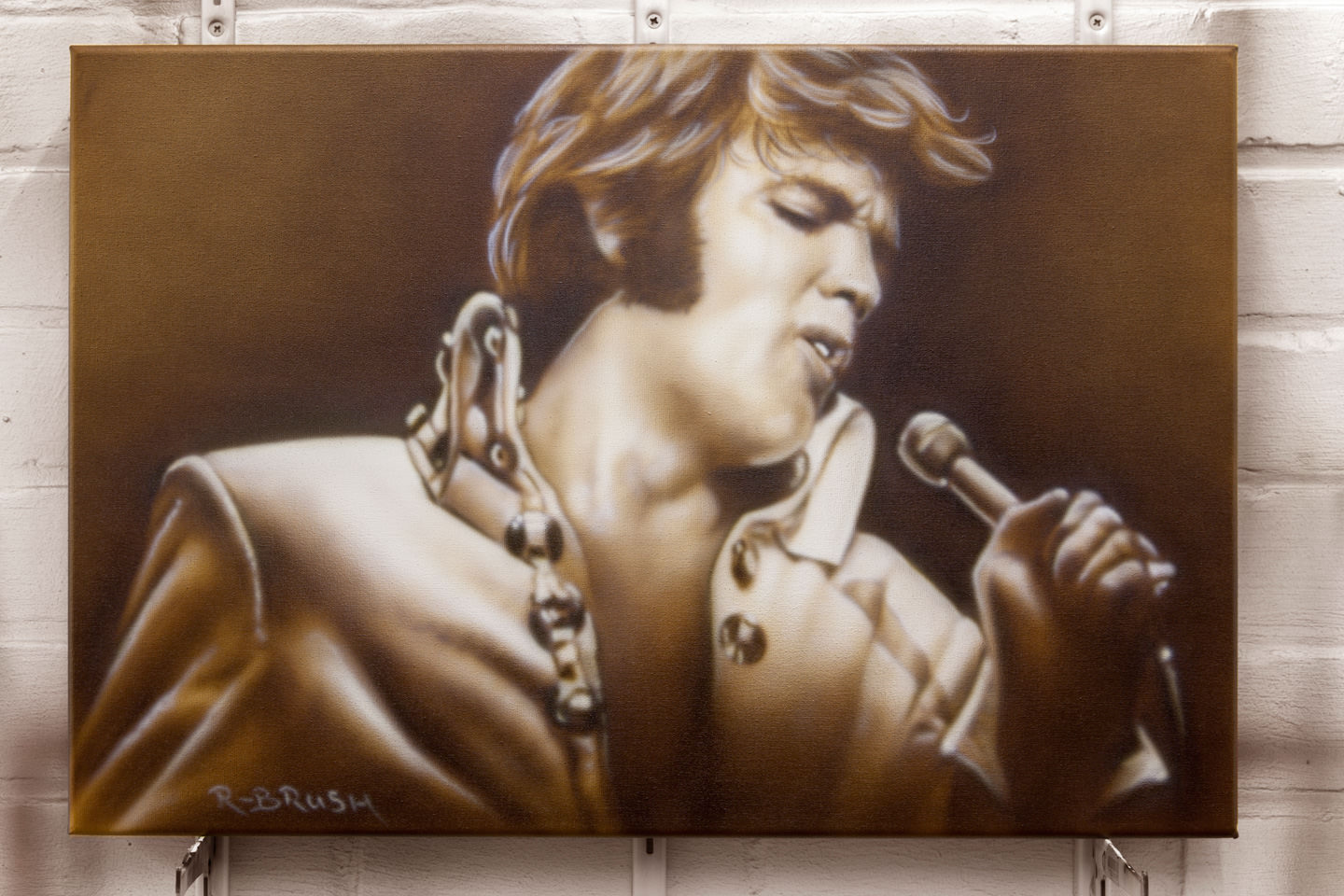 Elvis Presley sepia airbrush schilderij op canvas doek