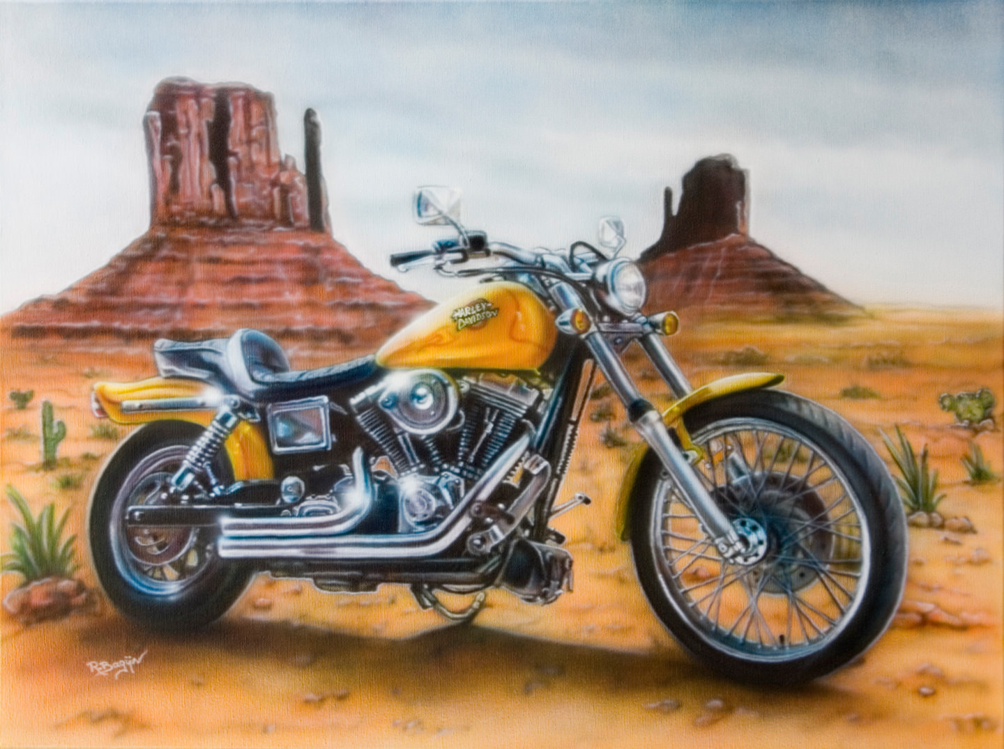 Harley Davidson airbrush schildering, je motor als schilderij