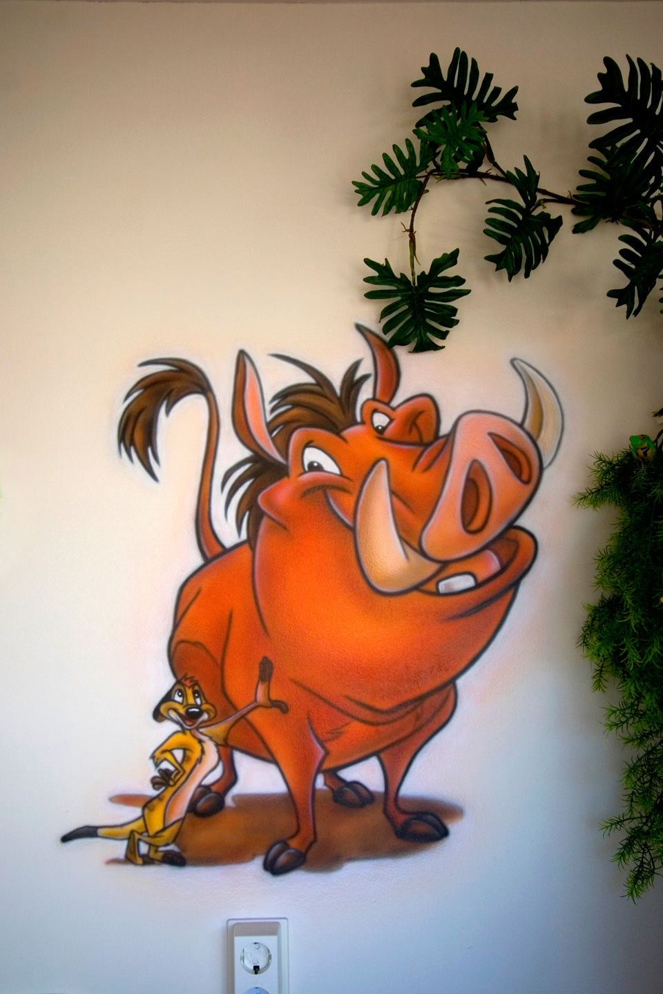 Lion King airbrush muurschildering in jungle kinderkamer