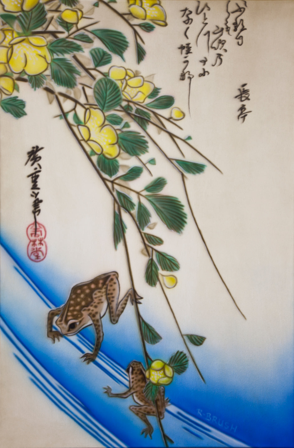 Japanse prent als airbrush schilderij van kikkers