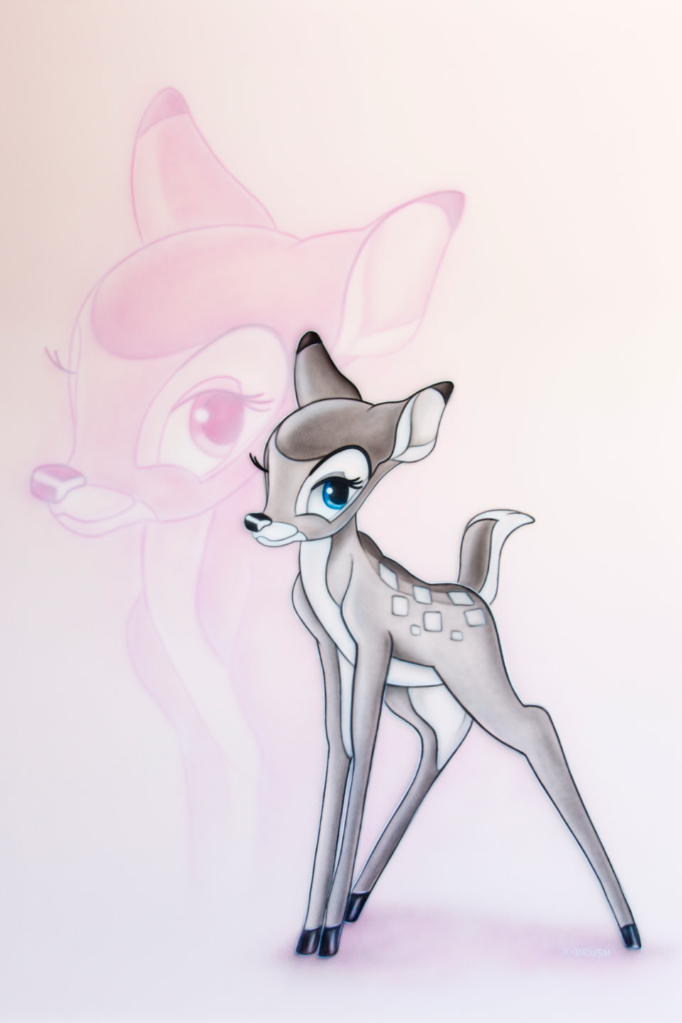 Babykamer muurschildering van Bambi met roze