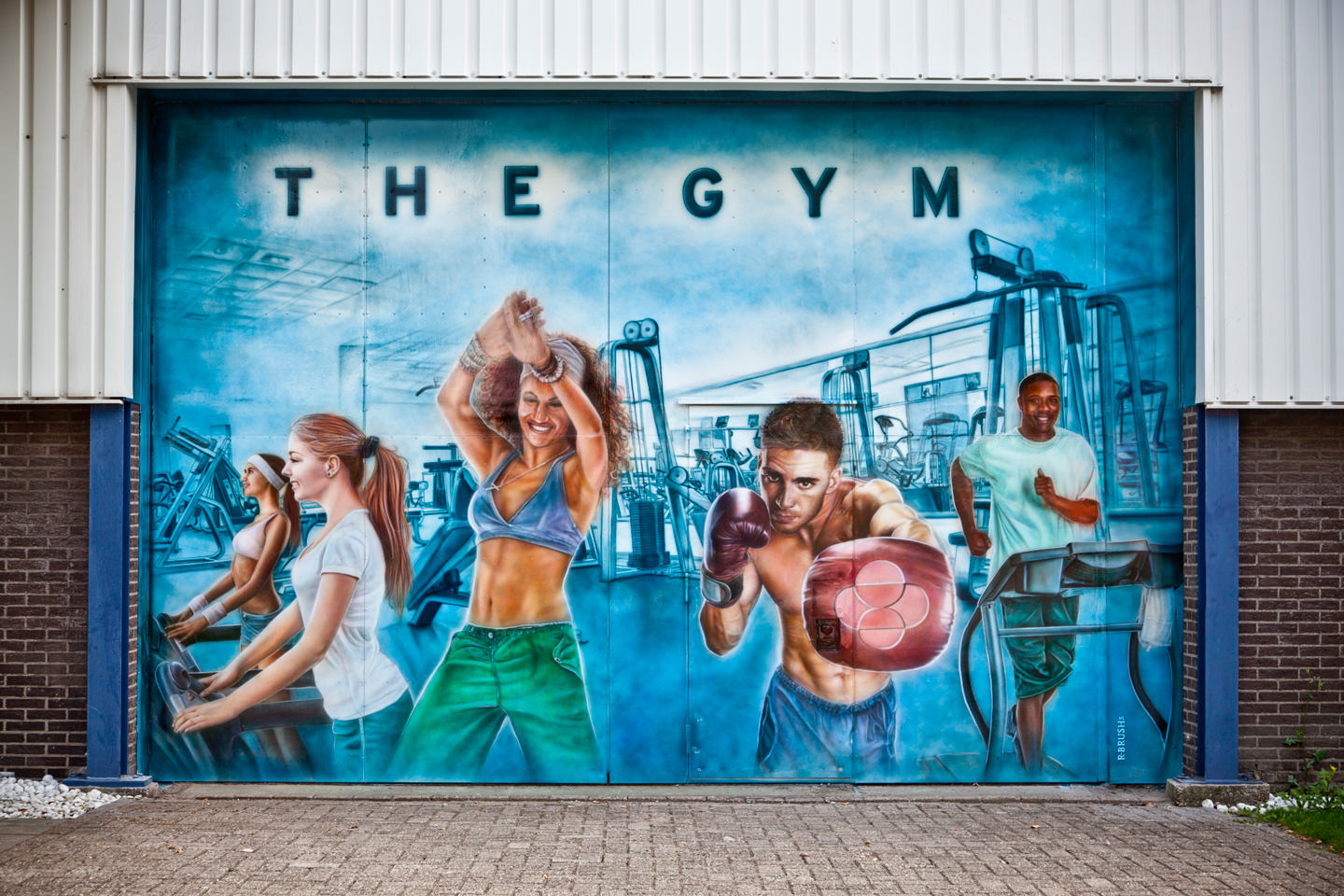 Fitness / sportschool schildering op metalen deur