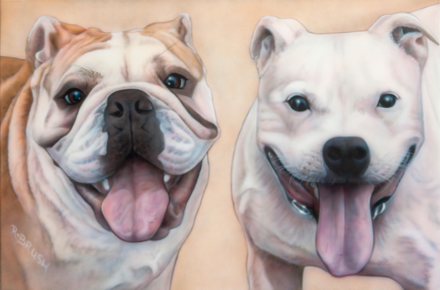 Honden schilderij airbrush op canvas doek