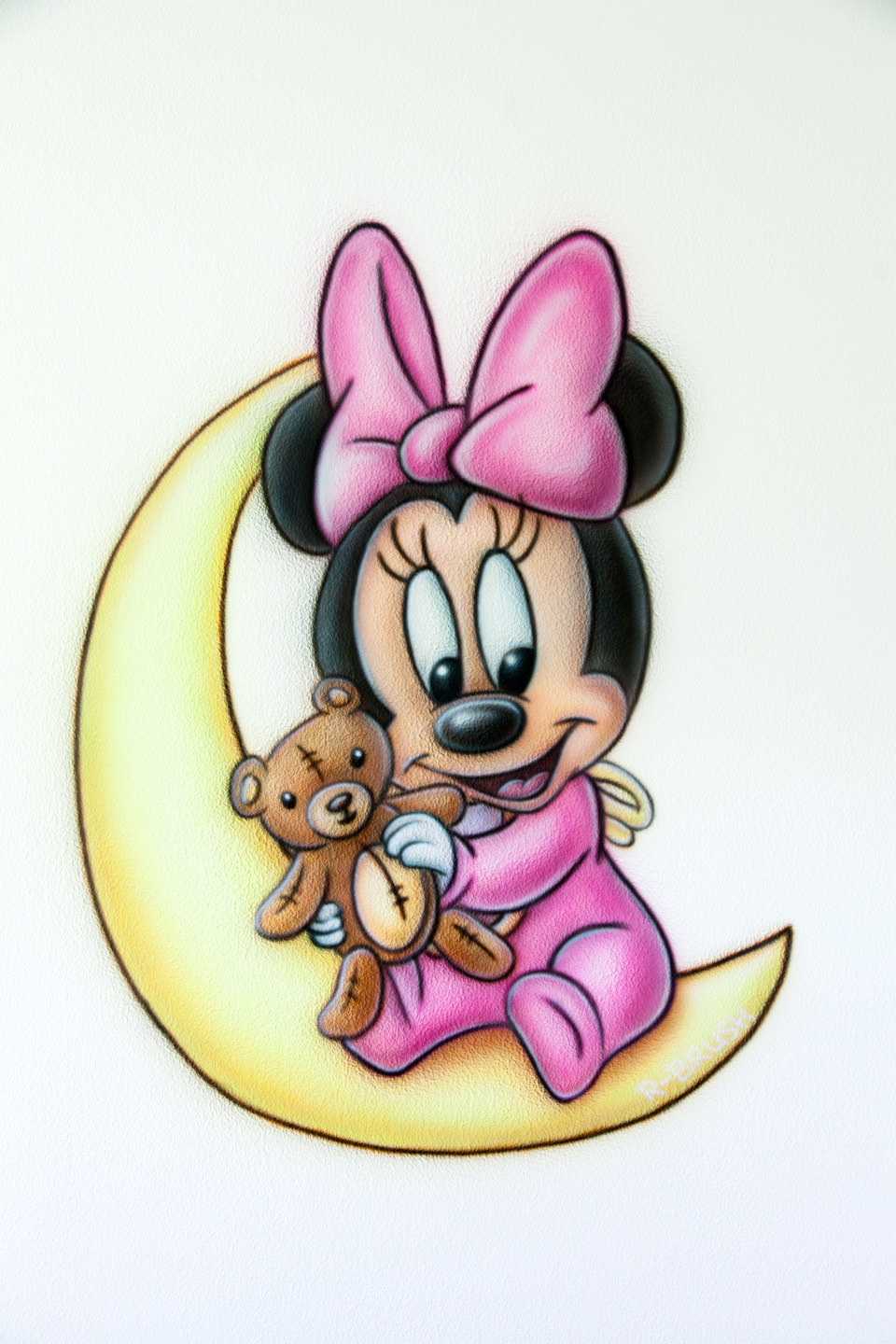 Babykamer Mini mouse airbrush muurschildering kinderkamer